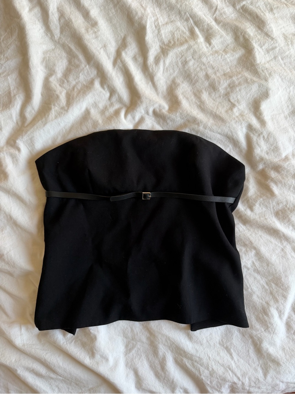 ZARA Black Strapless Tube Top with Thin Belt Detail